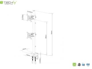 Uchwyt biurkowy Techly 13"-27", 2x10kg na 2 monitory regulowany