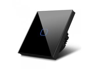 Włącznik dotykowy światła Maclean MCE701B pojedyńczy, szklany, czarny z kwadratowym przyciskiem, wymiary 86x86mm, z podświetleniem przycisku