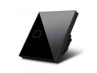 Włącznik dotykowy światła Maclean MCE703B podwójny, szklany, czarny z kwadratowym przyciskiem wymiary 86x86mm, z podświetleniem przycisku