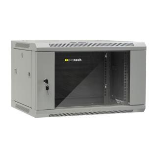 Szafa wisząca 19" Netrack, 6U/600x450mm – szary, drzwi szklane, otwierane boki