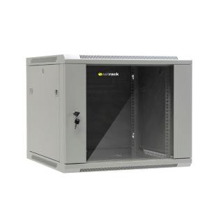 Szafa wisząca 19" Netrack, 9U/600x600mm  – szara, drzwi szklane, otwierane boki