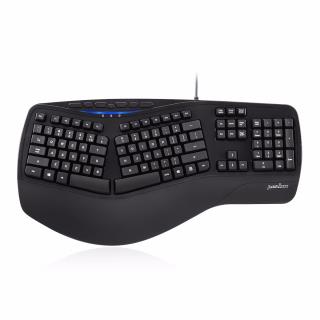 Klawiatura przewodowa Perixx PERIBOARD 312 Backlit, Podświetlana, Ergonomic, 2x hub USB, czarna