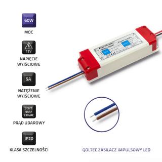 Zasilacz impulsowy LED Qoltec IP20 | 60W | 12V | 5A