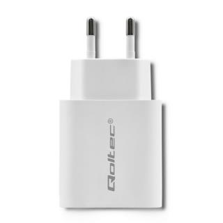 Ładowarka sieciowa Qoltec 18W | 5-12V | 1.5-3A | USB typ C PD | USB QC 3.0 | Biała
