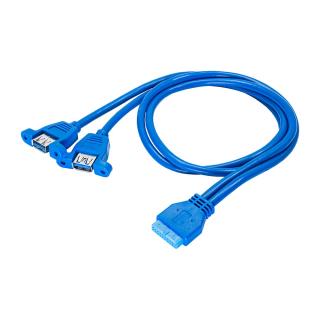 Kabel adapter Akyga AK-CA-62 2x USB A 3.0 A (F) / USB 19 pin (F) 0,65m