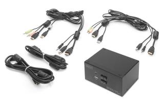 Przełącznik KVM DIGITUS 2 portowy HDMI, Dual Display, 4K 30Hz