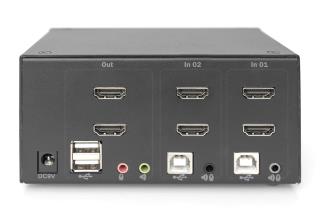 Przełącznik KVM DIGITUS 2 portowy HDMI, Dual Display, 4K 30Hz