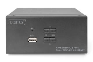 Przełącznik KVM DIGITUS 2 portowy HDMI, Dual Display, 4K 30Hz