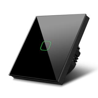 Włącznik dotykowy światła Maclean MCE713B pojedynczy, schodowy, krzyżowy, szklany, czarny z kwadratowym podśw. przycisku, 86x86mm