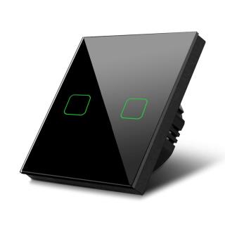 Włącznik światła dotykowy Maclean MCE712B podwójny, schodowy, krzyżowy szklany, czarny z kwadratowym podśw. przycisku, 86x86mm