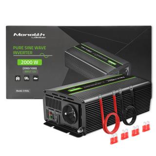 Przetwornica napięcia Qoltec Monolith | ładowanie baterii | UPS | 1000W | 2000W | 12V na 230V | Czysty Sinus
