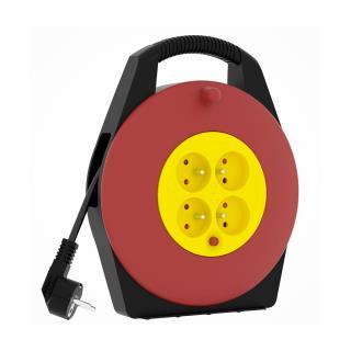 Przedłużacz zwijany kompaktowy KERG-PZ-4Z/KTS 4 gniazda czarno-czerwono-żółty 10m 10A H05VV-F 3x1,0mm2