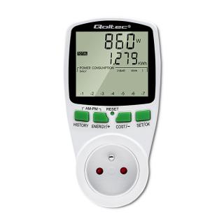 Watomierz Qoltec Licznik zużycia energii PM0627 z historią pomiaru | 3680W | 16A | LCD
