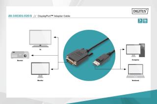 Kabel adapter DIGITUS DisplayPort z zatrzaskiem 1080p 60Hz FHD Typ DP/DVI-D (24+1) M/M 2m
