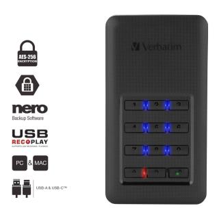 Dysk SSD zewnętrzny Verbatim Store 'n' Go Portable 256GB USB 3.0 Type-C z klawiaturą czarny