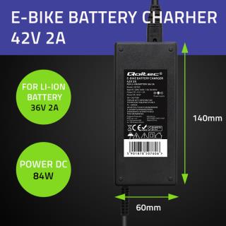 Ładowarka Qoltec do baterii roweru elektrycznego 36V | 42V | 2A | 5.5*2.1