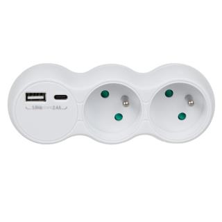Gniazdko prądowe Maclean MCE339 E, rozgałęźnik z 2 gniazdami, 2x USB A/C, typu E, 2x16A