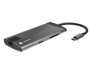 Stacja dokująca HUB USB Natec Fowler Plus Multiport USB-C PD, 3x USB 3.0, HDMI 4K, RJ45, USB-C, SD, Micro SD