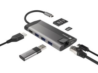 Stacja dokująca HUB USB Natec Fowler Plus Multiport USB-C PD, 3x USB 3.0, HDMI 4K, RJ45, USB-C, SD, Micro SD