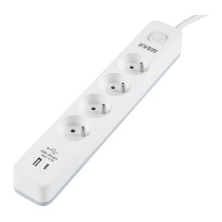 Listwa antyprzepięciowa Ever Protect 4PL 1A1C USB 1,5m biała