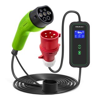 Ładowarka Qoltec do samochodu elektrycznego EV z regulacją 2w1 Typ2 | 11kW | CEE 5 PIN | LCD | 3 fazy | Przenośna | Wallbox | 5m 