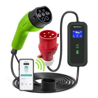 Ładowarka Qoltec do samochodu elektrycznego EV z regulacją 2w1 Typ2 | 11kW | CEE 5 PIN | Wi-Fi | LCD | 3 fazy | Przenośna | Wallbox | 5m