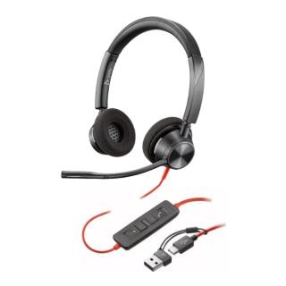 Słuchawki z mikrofonem Poly Blackwire 3320 Stereo USB-C Headset + adapter USB-C/A czarne