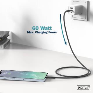 Kabel zasilający DIGITUS silikonowy USB-C - USB-C, USB 2.0 60W, 1m czarny