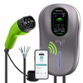 Stacja ładowania Qoltec 2w1 Typ2 | 22kW | Wi-Fi | TUYA | LCD | RFID | 3 fazy | Wallbox | 5m