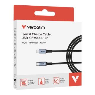 Kabel Verbatim USB-C(M) - USB-C(M) 1,2m, 100W, PD, czarny