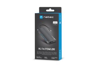 Stacja dokująca USB Natec Fowler 2 V2 Multiport USB-C -> HUB USB 3.0 3x, Hdmi 4k, USB-C, RJ45, SD, Micro SD