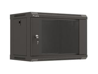 Szafa instalacyjna Rack wisząca 19" 6U 540x350 czarna Drzwi przeszklone Lanberg (flat pack)