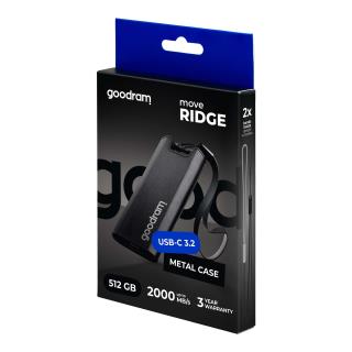 Dysk zewnętrzny SSD GOODRAM Move Ridge 512GB USB 3.2 Gen. 2x2 Type-C (2000/1500 MB/s) PORTABLE ALUMINIUM - 5908267913055 - zdjęcie 2