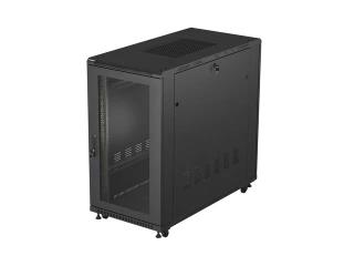 Szafa instalacyjna Rack stojąca 19" 22U 600x1200 czarna drzwi szklane LCD Lanbeg (flat pack)