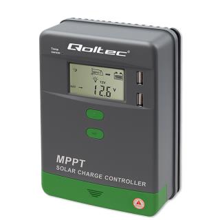 Regulator ładowania MPPT Qoltec solarny z czujnikiem temperatury 10A | 12V / 24V | LCD | 2 x USB | Bluetooth | APP | GEL | LiFePO4