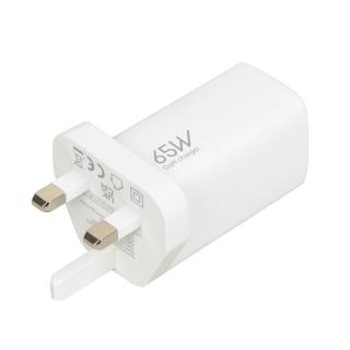 Ładowarka sieciowa GaN iBOX C-65 PD65W, USB-C, kabel USB-C wtyczka UK White