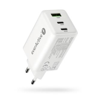 Ładowarka sieciowa everActive GaN SC-655Q 1x USB, 2x USB-C PD PPS QC4+ 65W biała