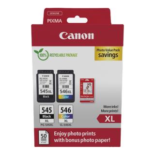 Zestaw tuszy Canon PG-545XL Black 15ml 400 str./CL-546XL Color 13ml 300 str. + papier fotograficzny glossy 50 arkuszy (8286B011)