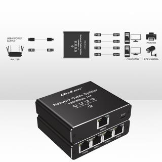 Switch niezarządzalny Qoltec mini rozdzielacz splitter 1x4 port RJ45 | 1000Mb/s | USB-C | Aluminium