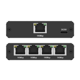 Switch niezarządzalny Qoltec mini rozdzielacz splitter 1x4 port RJ45 | 1000Mb/s | USB-C | Aluminium