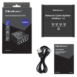 Switch niezarządzalny Qoltec mini rozdzielacz splitter 1x4 port RJ45 | 1000Mb/s | USB-C | Aluminium