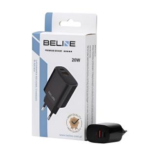 Ładowarka sieciowa Beline 20W 1xUSB-C + 1xUSB PD 3.0 QC 3.0 bez kabla - czarna