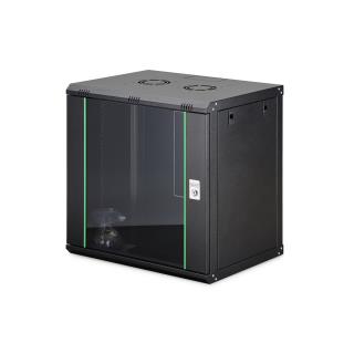 Szafa sieciowa wisząca jednosekcyjna DIGITUS Dynamic 19" 12U, 600x450, drzwi szyba, czarny, niezmontowana, 60kg