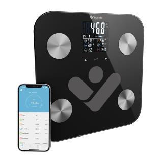 Waga diagnostyczna bluetooth TrueLife FitShape S6 BT czarna kolorowy LCD 0,2 ~ 180 kg iOS, Android
