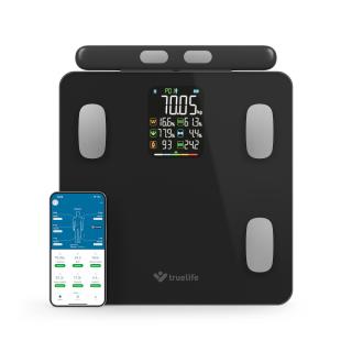 Waga diagnostyczna bluetooth TrueLife FitScale W8 BT czarna kolorowy LCD 0,1 ~ 180 kg iOS, Android