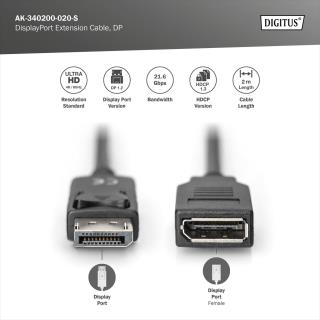 Przedłużacz DisplayPort DIGITUS 1.2 M/F 2m
