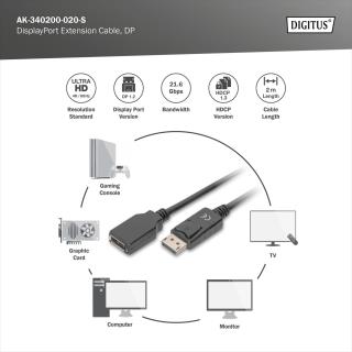 Przedłużacz DisplayPort DIGITUS 1.2 M/F 2m