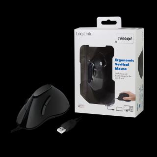 Mysz przewodowa LogiLink ID0158 ergonomiczna,1000 dpi czarna