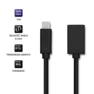 Kabel USB 3.0 Qoltec A żeński / USB 3.1 typC Męski | 0,25m