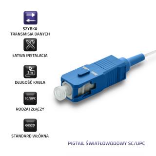 Pigtail światłowodowy Qoltec SC/UPC SM 9/125 0,9mm G652D 3m